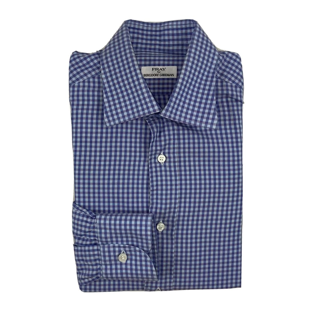 Fray‎ X Bergdorf Goodman Blue Purple Checked Cotton Button Front Size 15/38 Mint